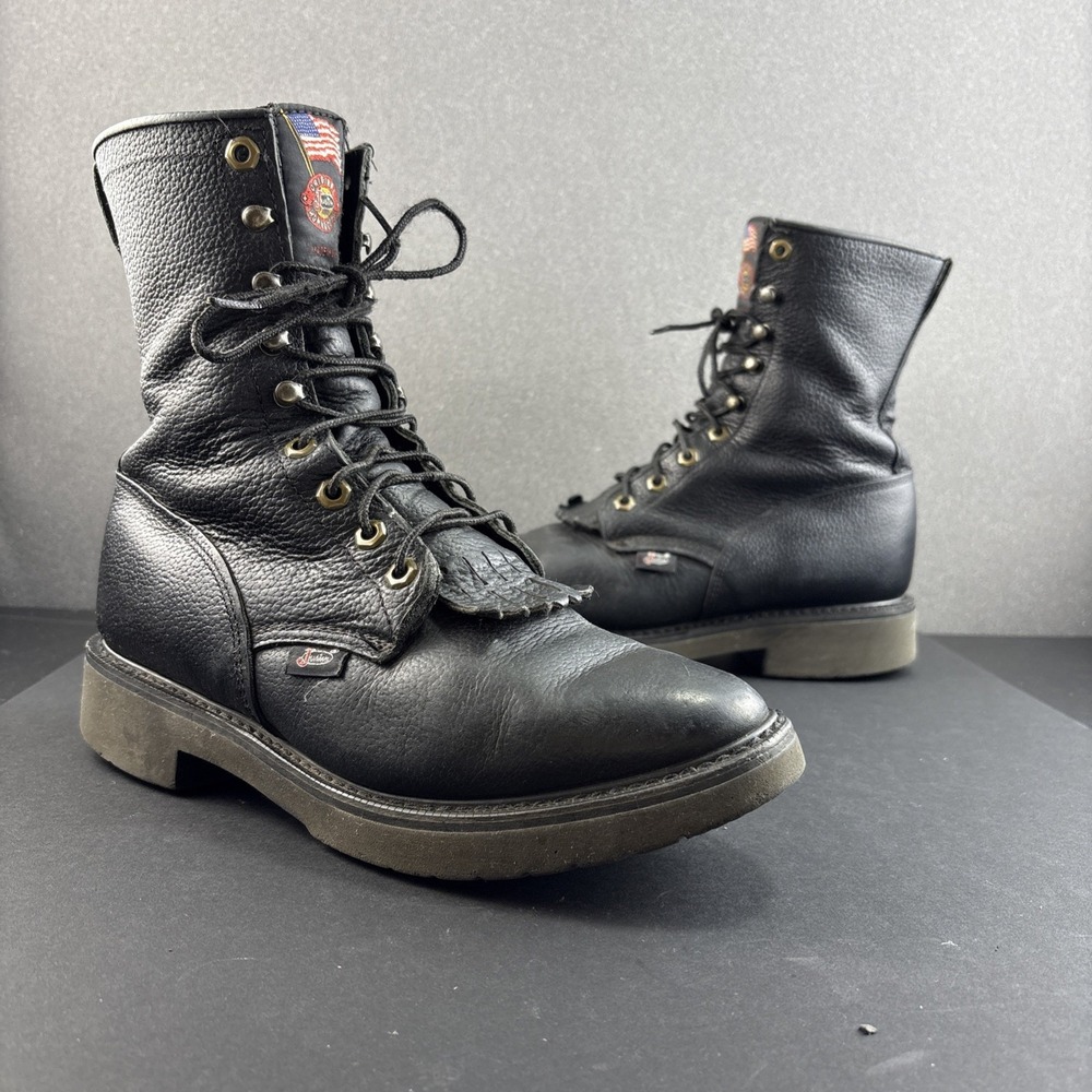 VTG Original Justin Workboots Made In USA  Leather Mens 8EE Vibram Oil Resistant